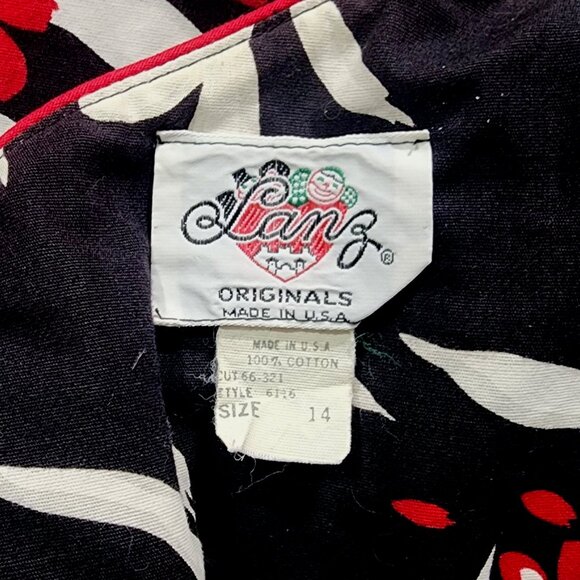 Lanz Originals Vintage One Shoulder Midi Dress 14* / Medium* Black Red Tropical - Picture 5 of 8